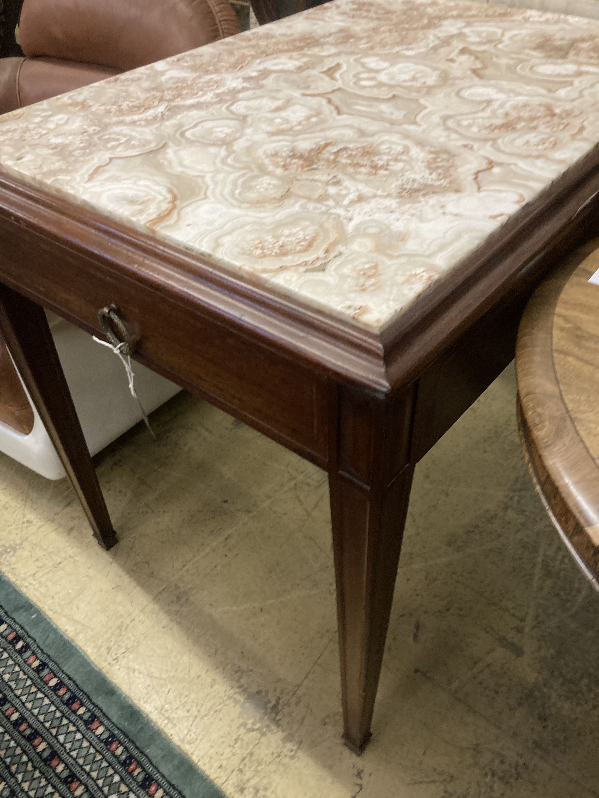 An early 20th century Continental marble top centre table, width 92cm depth 64cm height 76cm